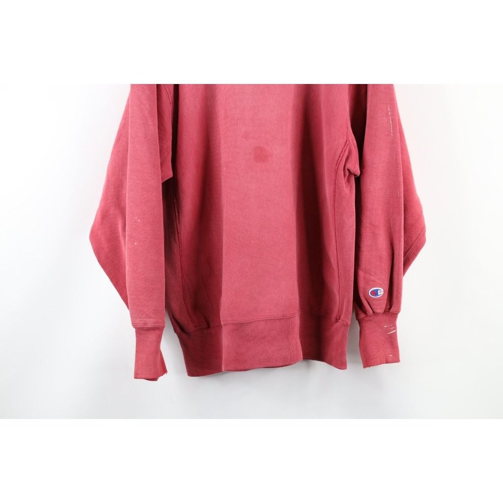 Vintage 80s Champion Reverse Weave XL Thrashed Crewneck Sweatshirt Raspberry USA - Picture 3 of 15